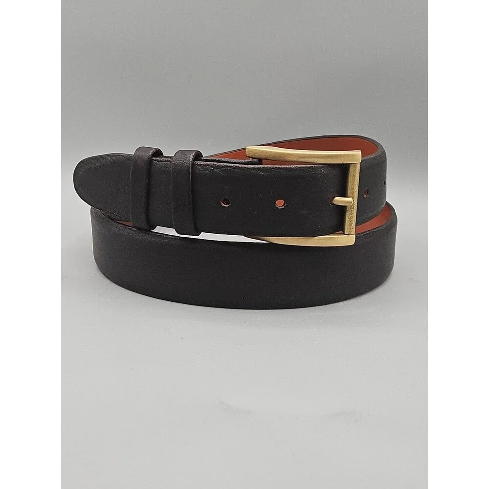 Elk Skin Brown Crescent Leather Belt Size 40 USA Handmade Brass Buckle 1-3/8